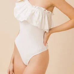 Jealous Tomato White One Shoulder Bodysuit NEW ARRIVALS