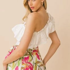 Jealous Tomato White One Shoulder Bodysuit NEW ARRIVALS