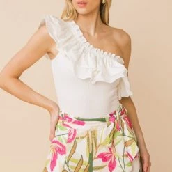 Jealous Tomato White One Shoulder Bodysuit NEW ARRIVALS