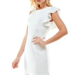 TCEC White Colored Asymmetrical Sheath Mini Dress