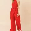 Jealous Tomato Solid Red Woven Jumpsuit