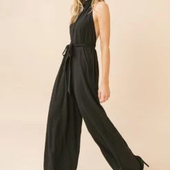 Jealous Tomato NEW ARRIVALS Solid Black Woven Jumptsuit