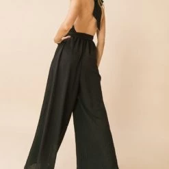 Jealous Tomato NEW ARRIVALS Solid Black Woven Jumptsuit