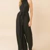 Jealous Tomato NEW ARRIVALS Solid Black Woven Jumptsuit