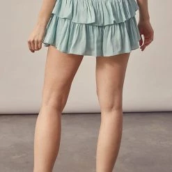 Mustard Seed NEW ARRIVALS Milky Green Colored Smocked Skirt With Shorts