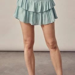 Mustard Seed NEW ARRIVALS Milky Green Colored Smocked Skirt With Shorts