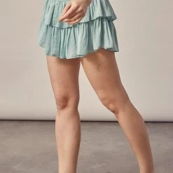 Mustard Seed NEW ARRIVALS Milky Green Colored Smocked Skirt With Shorts