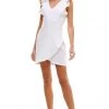 TCEC White Ruffled Trim Wrap Dress