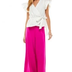 TCEC NEW ARRIVALS White Ruffle Sleeve Wrap Top