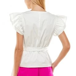 TCEC NEW ARRIVALS White Ruffle Sleeve Wrap Top