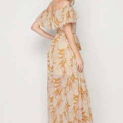 Bighit Fashion Taupe And Floral Off Shoulder Print Maxi Dress NEW ARRIVALS