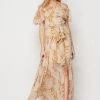 Bighit Fashion Taupe And Floral Off Shoulder Print Maxi Dress NEW ARRIVALS