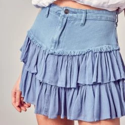 Mustard Seed Stone Blue Shirred Crapon Denim Skort NEW ARRIVALS