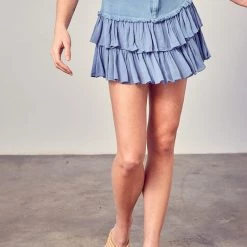 Mustard Seed Stone Blue Shirred Crapon Denim Skort NEW ARRIVALS