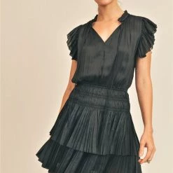 Reset By Jane NEW ARRIVALS Black Short Sleeve Ruffle Dress