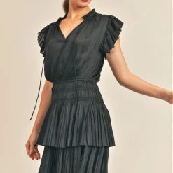 Reset By Jane NEW ARRIVALS Black Short Sleeve Ruffle Dress