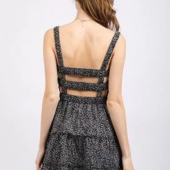 Very J Black And White Printed Dress With Back Elastic Band NEW ARRIVALS