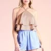 Tyche Tan Colored Washed Satin Crop Top NEW ARRIVALS
