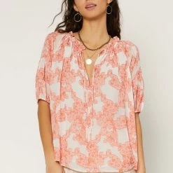 Current Air Tangerine Colored Split Tie Neck Top NEW ARRIVALS