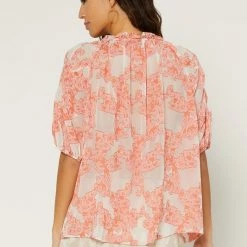 Current Air Tangerine Colored Split Tie Neck Top NEW ARRIVALS