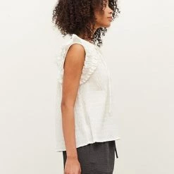 Grade & Gather Off White Cotton Seersucker Blouse
