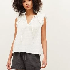 Grade & Gather Off White Cotton Seersucker Blouse