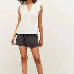 Grade & Gather Off White Cotton Seersucker Blouse