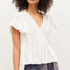 Grade & Gather Off White Cotton Surplice Neckline Blouse NEW ARRIVALS