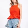 Very J Red Back Tie Detail Front Smocked Top