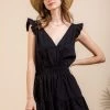 Very J NEW ARRIVALS Black Elastic Waist Overlap Romper
