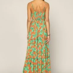 Skies Are Blue NEW ARRIVALS Green And Orange Tropical Pineapple Print Maxi Dress
