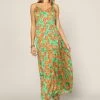 Skies Are Blue NEW ARRIVALS Green And Orange Tropical Pineapple Print Maxi Dress