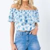 Jealous Tomato Blue And Ivory Off Shoulder Top