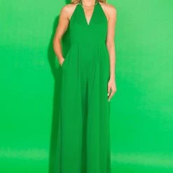 Jealous Tomato Solid Green Halter Neckline Jumpsuit NEW ARRIVALS
