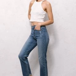 Sneak Peek Harlee High Rise Straight Leg Frayed Hem Jeans