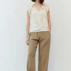 Grade & Gather Cream Colored Satin Floral Ruffle Blouse NEW ARRIVALS