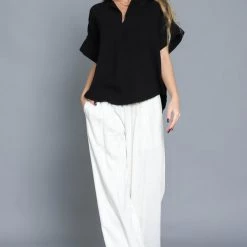 AaKaa NEW ARRIVALS Black Short Sleeve Cut Edge Detail Top