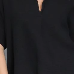 AaKaa NEW ARRIVALS Black Short Sleeve Cut Edge Detail Top