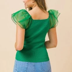 Jealous Tomato Green Colored Ribbed Sweater Top NEW ARRIVALS