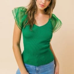 Jealous Tomato Green Colored Ribbed Sweater Top NEW ARRIVALS