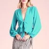 Tyche NEW ARRIVALS Jade Textured Long Sleeve Front Tie Top