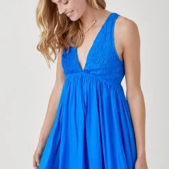 Mustard Seed Maldive Blue V Neck Smock Sleeveless Dress DRESSES