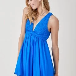 Mustard Seed Maldive Blue V Neck Smock Sleeveless Dress DRESSES