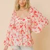 Jealous Tomato Red And Ivory Sweetheart Neckline Woven Top NEW ARRIVALS