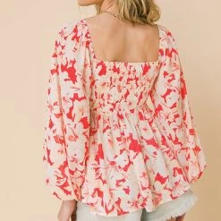 Jealous Tomato Red And Ivory Sweetheart Neckline Woven Top NEW ARRIVALS