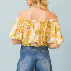 Jealous Tomato Ivory And Yellow Floral Printed Woven Top NEW ARRIVALS