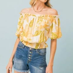 Jealous Tomato Ivory And Yellow Floral Printed Woven Top NEW ARRIVALS