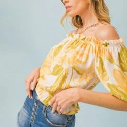 Jealous Tomato Ivory And Yellow Floral Printed Woven Top NEW ARRIVALS