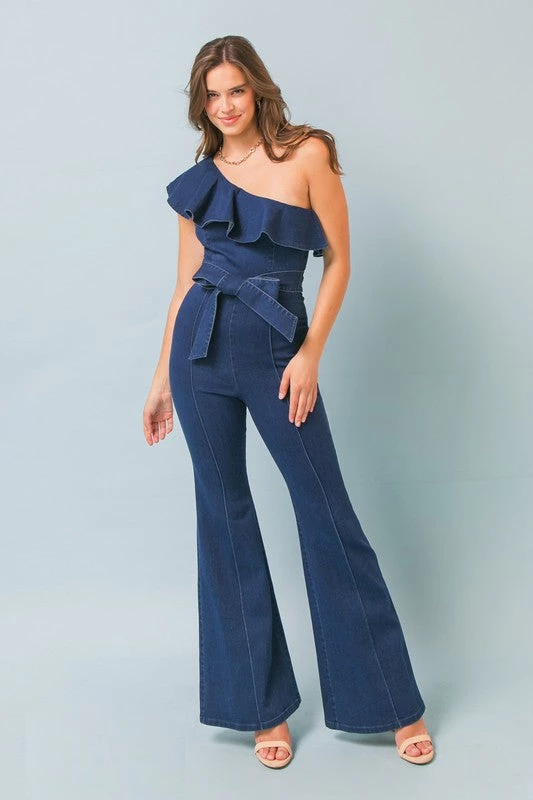 Jealous Tomato Dark Denim One Shoulder Jumpsuit 1 Jealous Tomato Dark Denim One Shoulder Jumpsuit