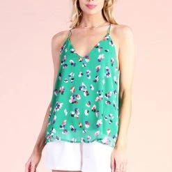 Tyche NEW ARRIVALS Green And Spring Petals Chiffon Cami Top